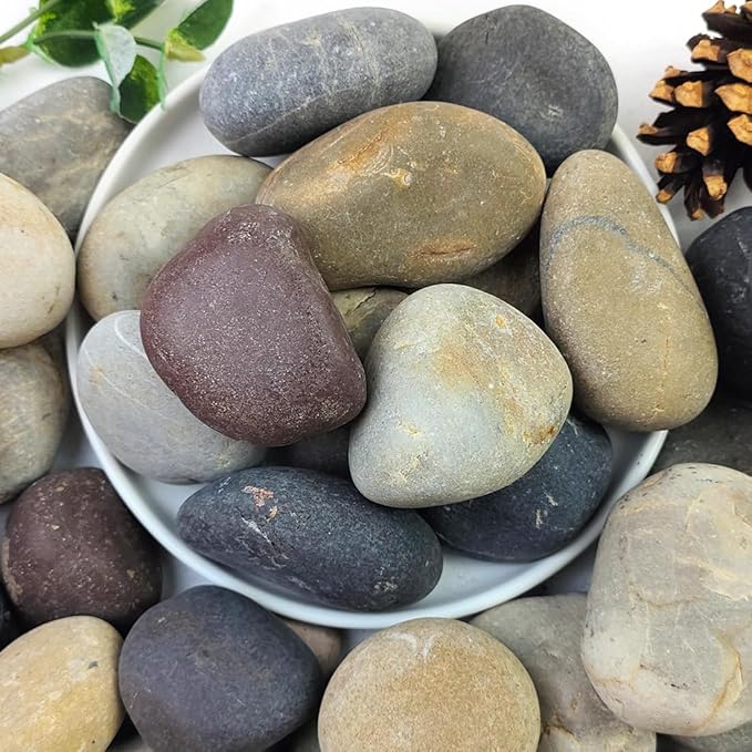 40lbs Natural River Rocks, 2-3" Premium Pebbles for Garden and Landscape Design, Hand-Picked Smooth Stones for Fish Tank, Flower Pots, Indoor Water Fountains, Pathways, Backyard