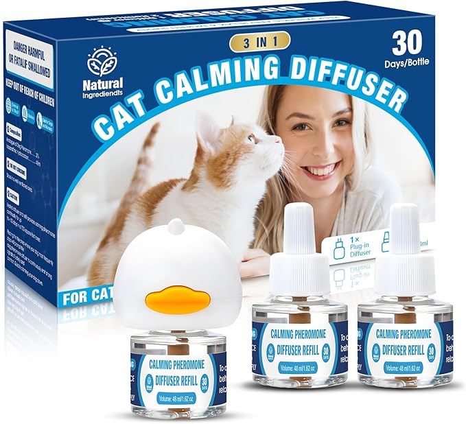 Cat Calming Pheromones Diffuser: 3-in-1 Kit Cat Appeasing Pheromone Diffuser to Calm (1 Plugin+2x48ml Refills) for Comfort Reduces Stress Anxiety, Long-Lasting Appeasing Pheromone for Pet Cat (3in1)