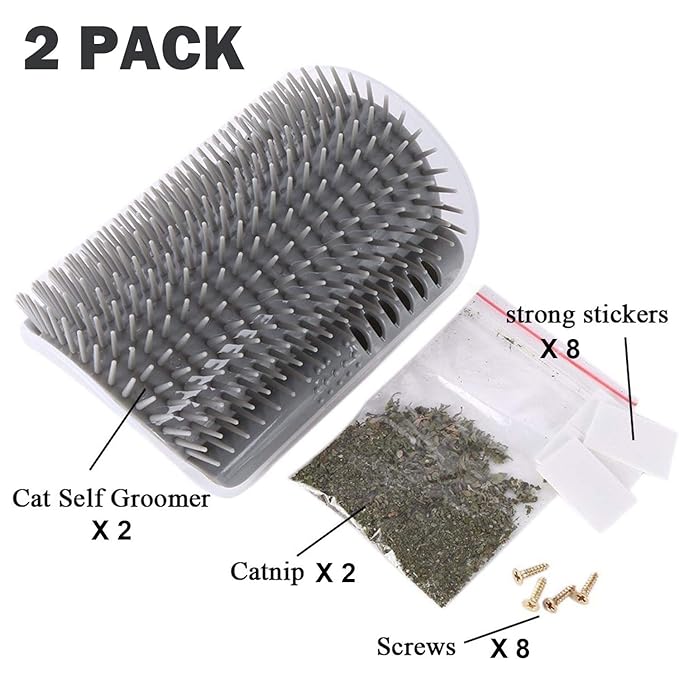 3.0 Softer Cat Self Groomer with Catnip, Dog Cat Corner Groomer,Wall Corner Scratcher Comb,Grooming Massage Brush, Perfect Scratch Massager Tool for Long & Short Fur Kitten/Puppy (2 Pack)