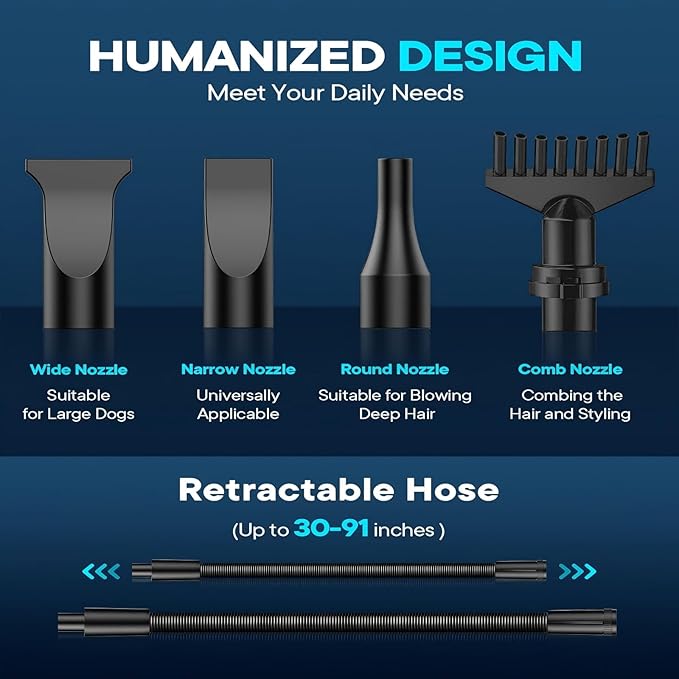 Dog Dryer, 5.2HP/ 3800W Pet Grooming High Velocity Force Blower with 4 Nozzles, Adjustable Speed and Temperature Dog Hair Dryers for Grooming