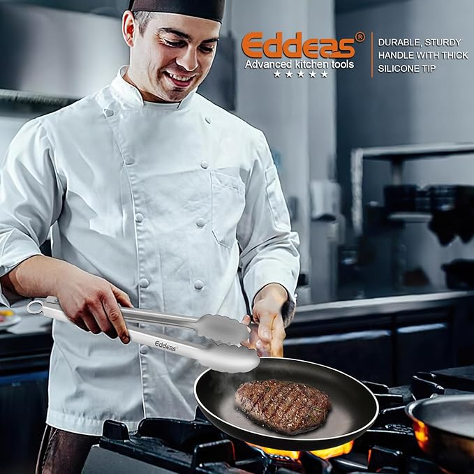 2PCS 12inch Kitchen Tongs - Heat Resistant 600 Degree Tongs for Cooking, Heavy Duty All Metal Food Tongs, Stainless Steel and Non-Slip handle, Salad, Grilling, Barbecue, Dishwasher safe