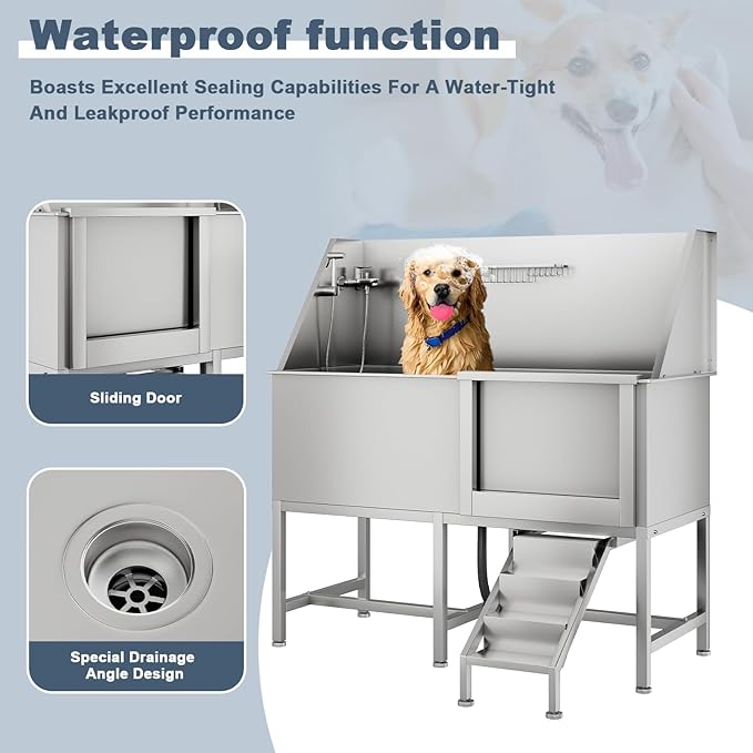 CuisinSmart 62" Dog Bathtub for Large Dogs, Professional Dog Washing Station with Dog Wash Attachment, Dog Bath Pool for Outdoor, Indoor Shower and Grooming (62" Right Door)
