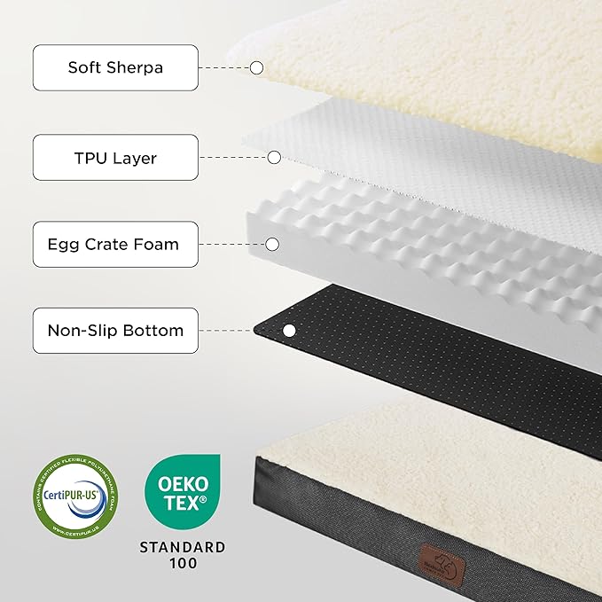 Bedsure Dog Bed Medium Size Dog - Orthopedic Flat Puppy Beds with Removable Washable Cover, Egg Crate Foam Pet Mat, Suitable for Pet Up to 35 lbs