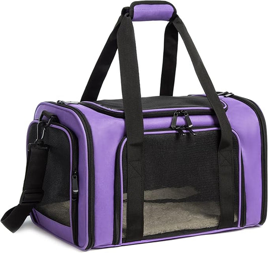 Cat Carrier Dog Carrier Pet Carrier Cat Bags for Small Medium Cats Dogs Puppies of 15 Lbs,of Airline Approved Small Dog Bag Soft Sided,Collapsible Travel Puppy Carrier (Large, Purple)
