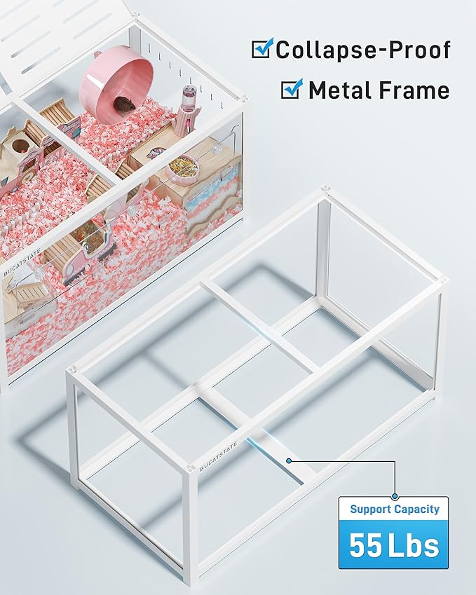BUCATSTATE Hamster Cage 3.0: Metal Large Rat Cage Stackable with Top Access Easy Assemble 39.3L x 19.7W x 20.6H Inches Dwarf Syrian Hamster Tank for Gerbil Mouse (5.4 ft², White)