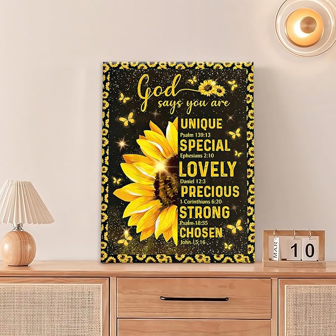 Christian Sunflower Bathroom Pictures Wall Art, Bible Verse Bathroom Wall Decor for Bedroom Office Wall Decorations for Bathroom Living Room Painting Artwork Modern Poster Prints 16"L x 12"W
