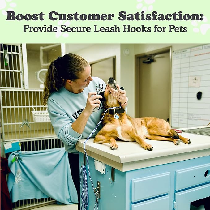 Canine Hitch- Secure Dog Leash Parking Wall Slim Hook with Clip 6 Pack - Tie Out Stainless Steel & ABS Mounting Plate for Strength - Practical Lead Management for Home & Business