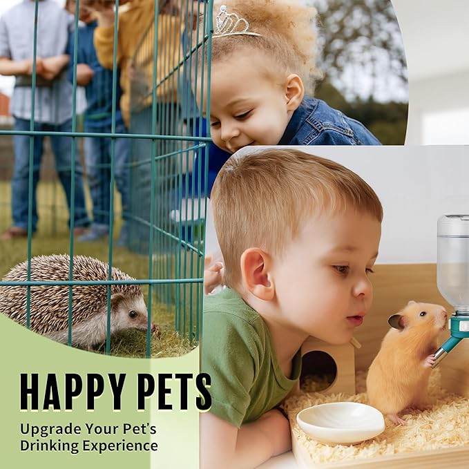 Choco Nose Patented Mini No-Drip Water Bottle/Feeder for Hamsters/Hedgehogs/Gliders/Rats/Mice/Other Small Pets and Animals - for Cages, Crates or Wall Mount. 10.2oz. Nozzle 10mm, Green (C125)