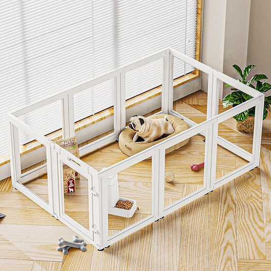 Clear Acrylic Dog Playpen Transparent Dog Playpen Indoor, Easy Assemble Clear Pet Pen for Puppy Bunny Cat Pig, Sturdy & Easy Cleaning Plastic Dog Puppy Fence (30" H, 10PCS)