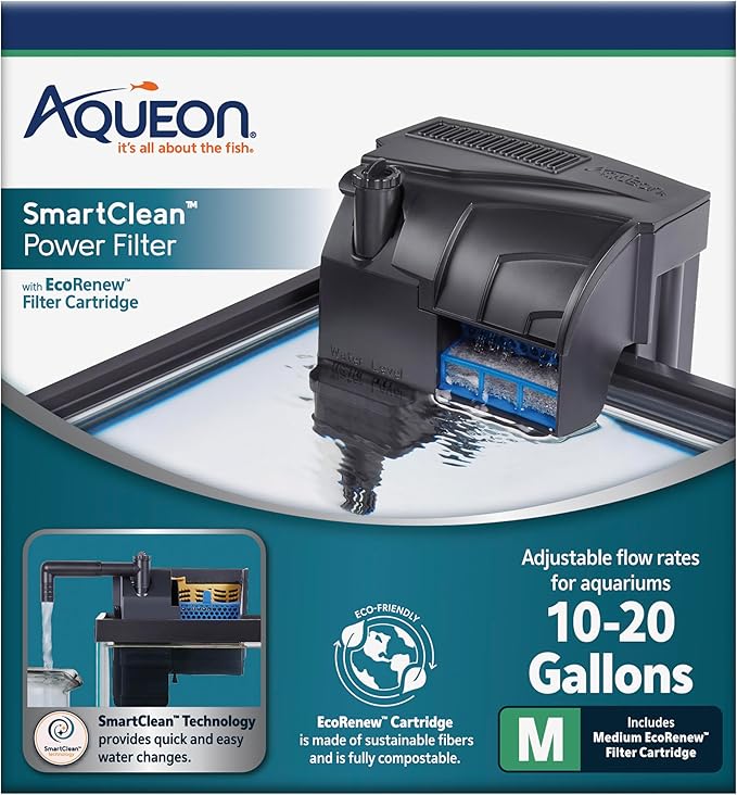 Aqueon Aquarium Fish Tank SmartClean Power Filter with EcoRenew Filter Cartridge, 10-20 Gallons (Pack of 12)