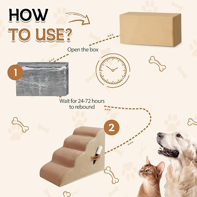 Dog Stairs, Romrol Dog Steps Ramp for High Bed and Couch, Dogs Ramp with Durable Non-Slip Waterproof Fabric Cover, Pet Stairs for Small Dogs and Cats or Pets Joints, 4-TiersLight Brown