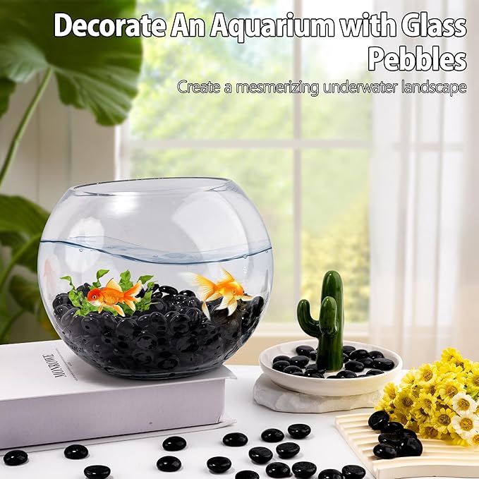 Black Glass Marbles, 0.97 LB Flat Glass Beads for Vases, Mosaic Gem Pebbles for Aquarium Decor, Floral Arrangements Vase Filler Smooth Mancala Stones and Crafts Approx. 80-100PCS