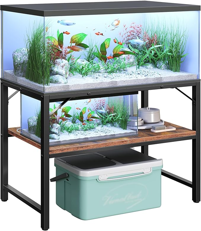 40-50 Gallon Fish Tank Stand, Aquarium Stand with 2-Tier Storage Shelves, Heavy Duty Breeder Turtle Terrarium Stand Rack for Home Office, 36.2" L x 18.9" W x 24.4" H, Rustic Brown FTHR4001