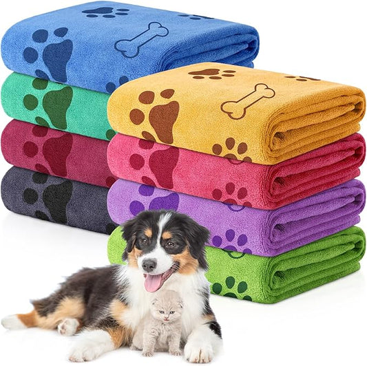 Chumia 8 Pcs Dog Towels for Drying Dogs Cats Pet Towels Bulk Puppy Microfiber Quick Drying Paw Bath Bathing Supplies Absorbent for Medium Pets(Colorful,40 x 24 Inch)