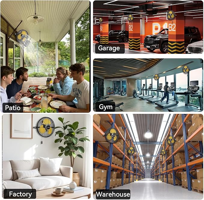 12 Inch Wall Fan Pro Series - Sealed Motor High Velocity Wall Mount Fans for Commercial, Residential, Warehouse, Covered Patio, Shop, Garage, Barn, Gazebo 3 Speed 2800 CFM UL Safety Listed