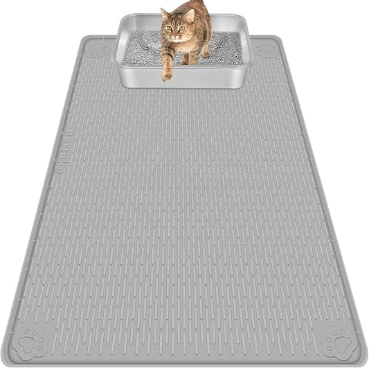 Cat Litter Mat, Extra Large 40" x 28" Silicone Mat Litter Trapping Mat for Scatter Control, Soft on Kitty Paws, Easy to Clean (Gray)