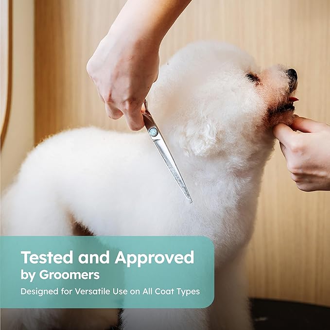 7" Curved Dog Grooming Scissors – Handcrafted, Ergonomic, VG10 Stainless Steel for Sharper, Tougher, Better Edge Retention, Lightweight Shears for Trimming Face and Paws.