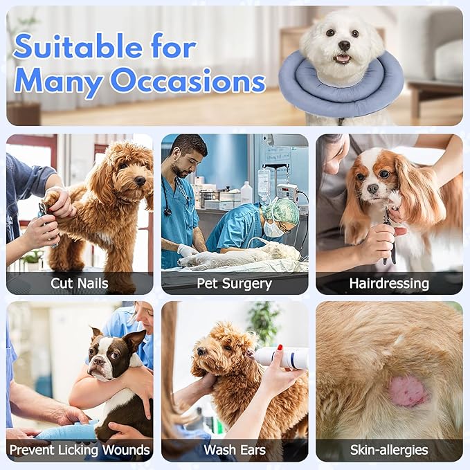 Dog Recovery Collar, Breathable Adjustable Soft Dog Cone, Waterproofing Cat Neck Cone, Pet Donut Collar After Surgery (Blue Gray, M)