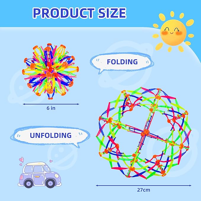 2Pcs Colorful Sphere Expandable Breathing Balls Fidget Toy-Stress Reliever ,Collapsible Expanding Magic Ball Toys from 6" to 12"for Kids & Adults Mindfulness Meditation Practices,Yoga -ADHD