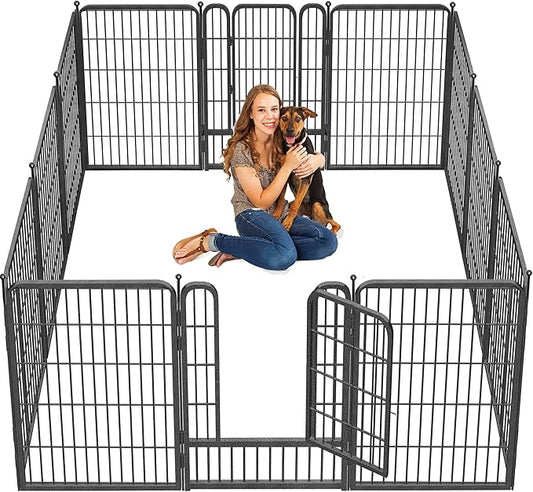 Dog Playpen 32 inch 10 Panels Indoor Dog Pen for Medium/Small Dogs Heavy Duty Metal Dog Fence Outdoor for Yard, Puppy Playpen with Door Portable Pet Fence for RV Camping Yard