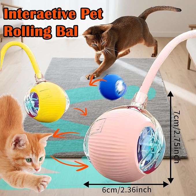 Cat Ball Toy,New Interactive Rolling Cats Dog Toy Balls 360° Smart Automatic Rolling Pet Ball, Fast Moving Toy for Dog,Interactive Toys for Cats (Pink)