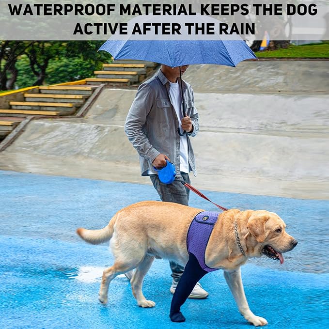 COODEO Dog Socks to Prevent Licking Paws, Healing Boots & Paw Protectors with Non-Slip Bottoms for Wound Protection, Waterproof Sleeve Shoes for Licking（Purple，3XL_Right