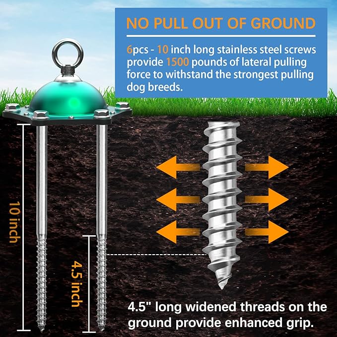 Dog Tie Out Cable and Stake,with 45FT Heavy Duty Cable,360°Swivel Dog Run Ground AnchorsDog Runner for Yard Rust Proof Can Hold 2 Dogs- Up to 150LBS,for Outdoor Camping