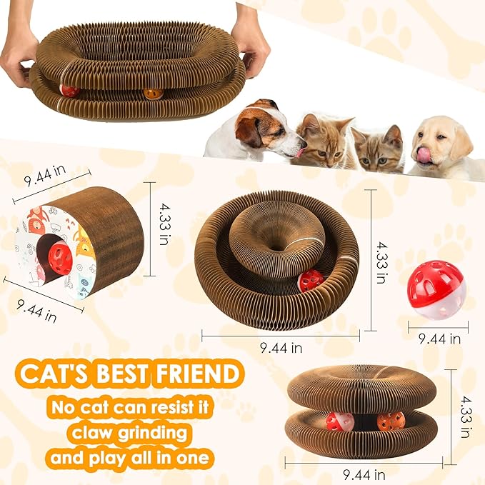 2 Pack Magic Organ Cat Toy Foldable Magic Organ Cat Scratching Board Reversible Infinity Style Magic Organ Cat Toy with 4 PCS Ball Cat Toys Interactive Indoor Cat Toys