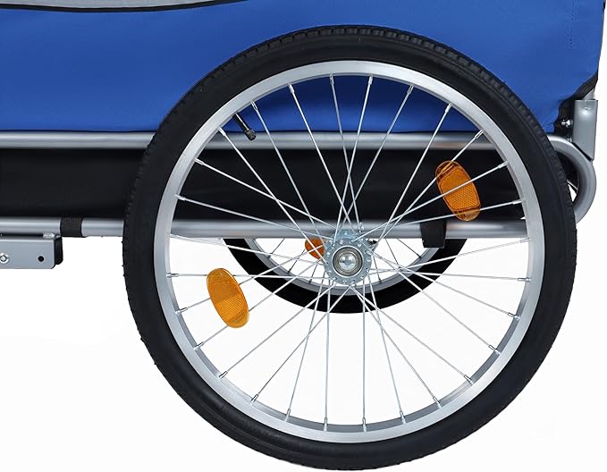 Blue-Grey Large Folding Bike Trailer for Dogs – Heavy-Duty Steel Frame, 66LB Capacity Pet Carrier for All-Terrain Cycling, Jogging & Camping Adventures!