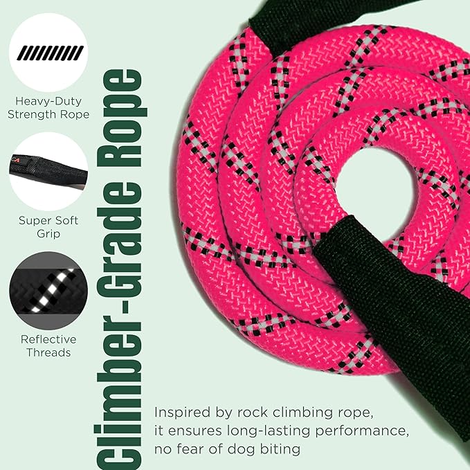 Dog Seat Belt for Car | Universal Dog Car Seatbelt | Durable Reflective Rope with Clip Hook Latch, Buckle and Carabiner- Safe and Secure Pet Safety Restraint (Pink)