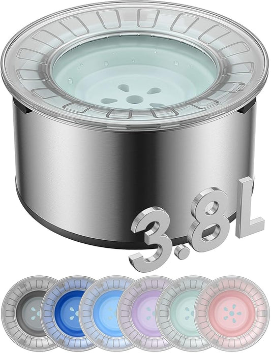 1Gallon Large Dog Water Bowl No Spill, [Anti Digging Lid & Rubber Bottom] Spill Proof Dog Bowl, Anti Splash Mess Dripless Slow Drinking Stainless Steel Water for Sloppy Messy Drinkers Car