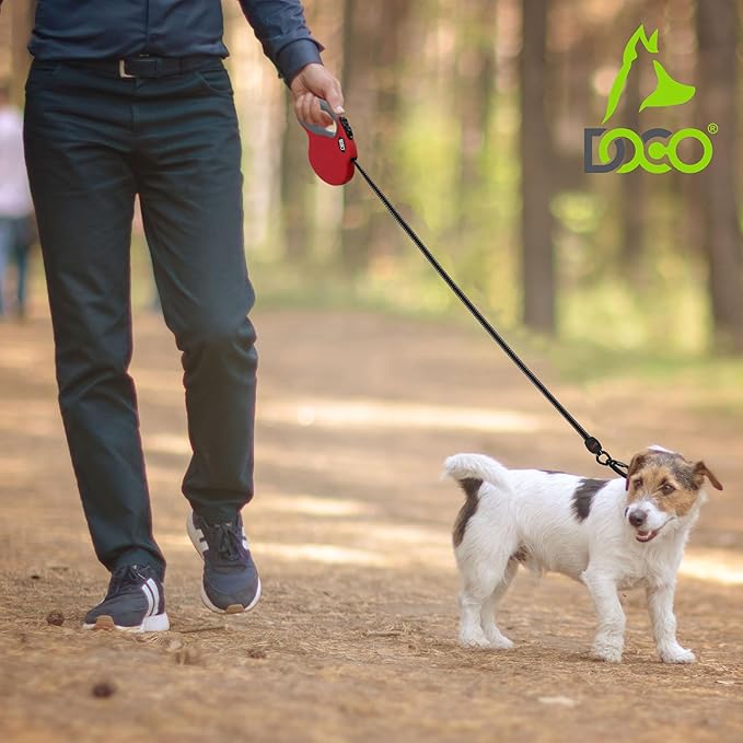 DOCO Retractable Dog Leash for Large Dogs (Length - 16’, Weight - Upto 110lb) Reflective Tape Lead with Stop and Lock Control, Tangle Free 360° Swivel Snap & Anti-Slip Grip (Black, Large)