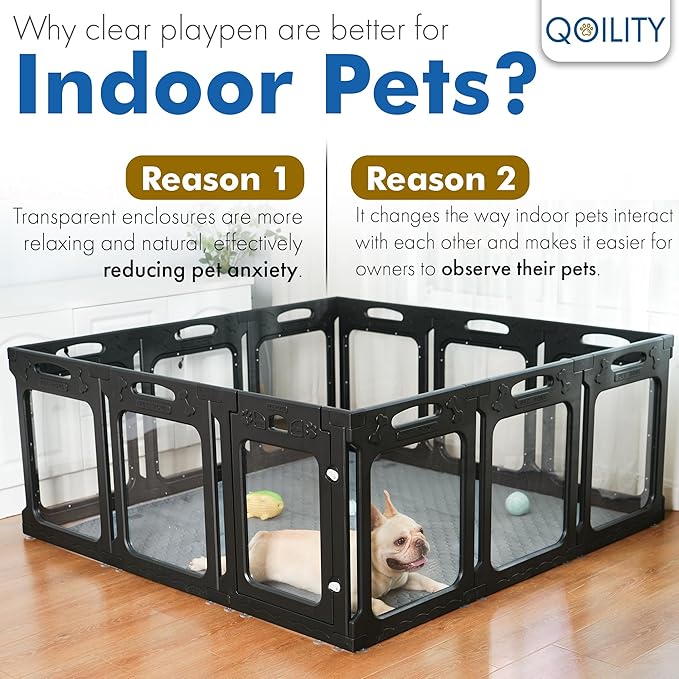 Clear Dog Playpen Indoor, Effectively Relieves Pet Anxiety, Suitable for Most Dogs, Black