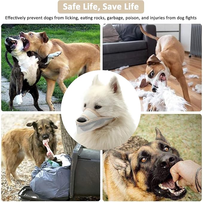 Crazy Felix Nylon Dog Muzzle for Small Medium Large Dogs, Air Mesh Breathable and Drinkable Pet Muzzle for Anti-Biting Anti-Barking Licking (XL, Beige)