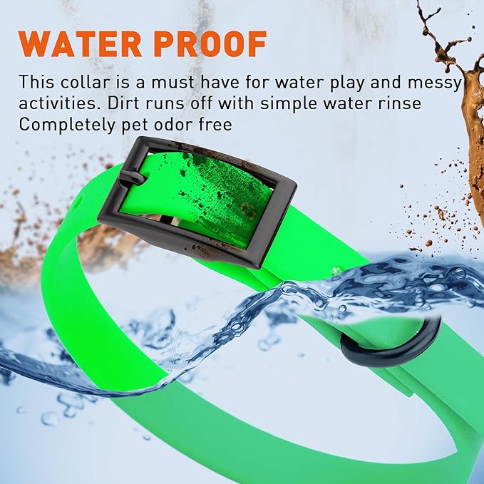 Dogline Biothane Waterproof Dog Collar Strong Coated Nylon Webbing with Black Hardware Odor- Proof for Easy Care Easy to Clean High Performance Fits Small Medium or Large Dogs, Tropical Green