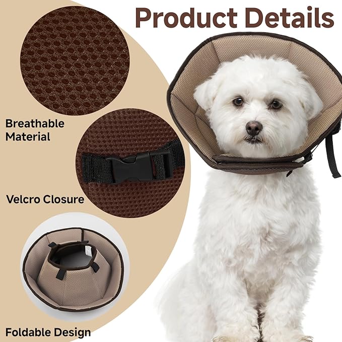 Dog Cone Collar XL, Soft Cones for Large Medium Small Dogs,Adjustable Dog Cone Alternative to Stop Licking, Comfy Elizabethan Collar for After Surgery Wound Healing & Hot Spots Brown