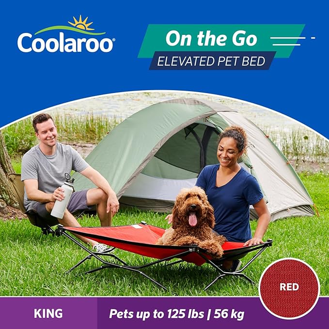 Coolaroo On-The-Go Elevated Dog Bed - Foldable Pop-Up Travel Dog Bed with Breathable, Moisture-Resistant Fabric, Carry Bag Included, Lightweight & Portable, Red, Extra Large