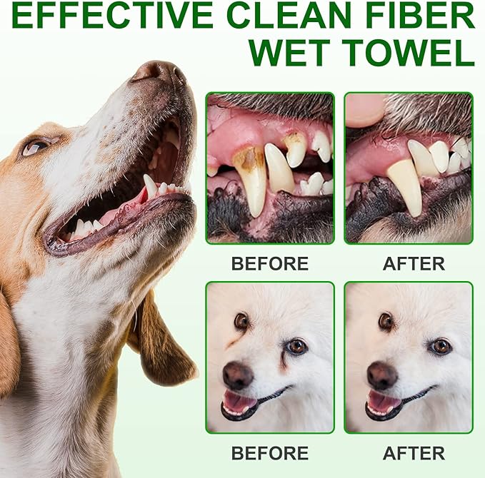 ALIVO Dental Teeth Cleaning Wipes for Dogs & Cats, Remove Bad Breath by Removing No-Rinse Dog Finger Toothbrush, Disposable Gentle Cleaning Pet Dental Care Wipes, 50pc