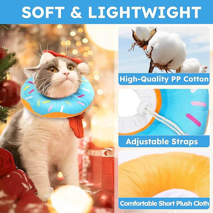 Cat Cone Collar Soft, Cat Recovery Collar for Wound Healing Cute Cat Donut Adjustable Cat Cones to Stop Licking Comfortable Lightweight Neck Elizabethan Collars for Cats Kittens After Surgery