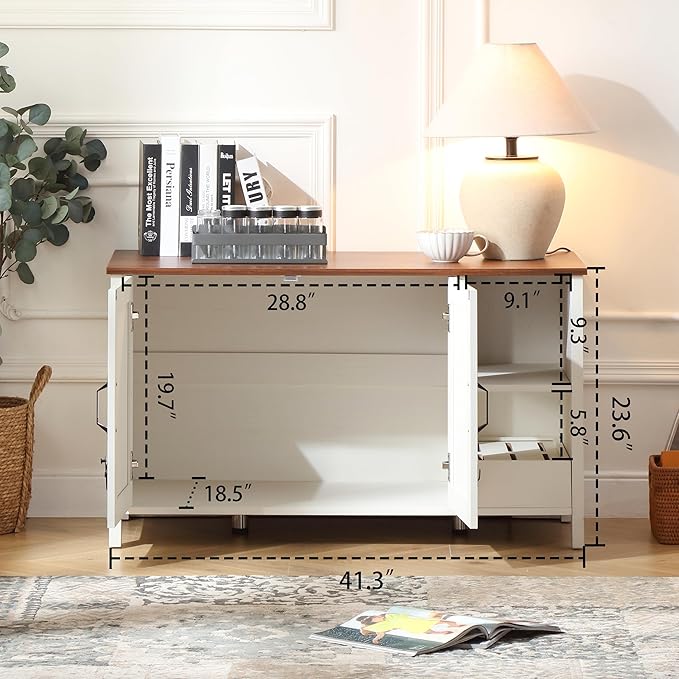 41.3'' Cat Litter Enclosure,Adjustable Shelf for Dog Proof and Storage,Locks Added for Cat, Litter Collector,Small Indoor Cat House,Antique White