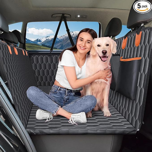 Back Seat Extender for Dogs-Supports 400lb,Waterproof Dog Car Seat Cover Hard Bottom-Detachable,600D Heavy Duty Scratch Proof Nonslip Soft,Dog Hammock for Car,SUVs