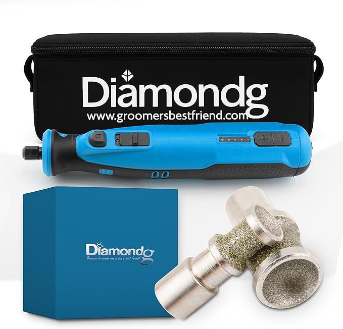 Diamondg Cordless Dog Nail Grinder with Quiet Sound & LED Tip for Large & Small Dogs, 4hrs. Runtime, 2 Bits Included, Blue