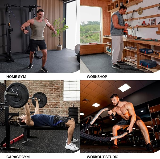 AIRHOP 0.79in Thick 24 Sq Ft Exercise Equipment Mats, 6 Tiles Upgraded Rubber Top with High Density EVA Foam, Large Interlocking Puzzle Gym Flooring for Home Gym, Heavy Weight Workout,Black & Blue