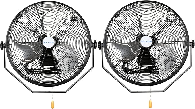 BILT HARD 20 inch Industrial Wall Fan, 4600 CFM, 3-Speeds High Velocity Wall Mount Fan with Sealed Motor, 2 Pack