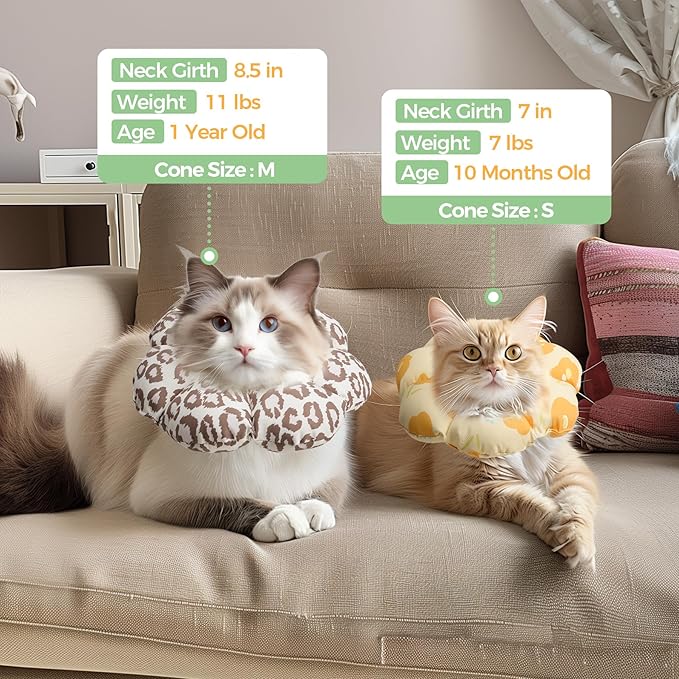 ComSaf Cat Cone Collar Soft - Cat Cones to Stop Licking e Collar for Cats After Surgery, Elizabethan Collar for Kitten Recovery, Comfortable Soft e Collar Cone for Small Cats, Yellow Flowers, S