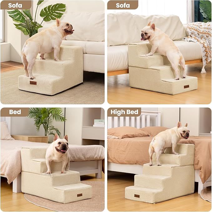 Dog Stairs for High Bed 22.6" H,5-Step Dog Steps for Small Dogs and Cats,Indoor Non-Slip Balanced Pet Stairs are Suitable for Puppy,Older Cat,Beige
