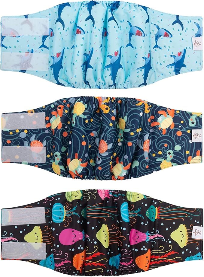 CuteBone Dog Diapers Male Washable Belly Band for Male Dogs Wraps 3pcs a Pack DM28M