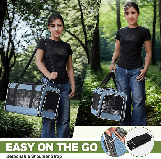 Cat Carrier 18 x 11 x 11 Top Loading Soft-Sided Pet Travel Bag Over 15lbs, Portable Small Dog Puppy Car Crate 10 lbs, Chihuahua Kennel Carry Case, Kitty Cloth Cage Medium Cat Under 25 Blue