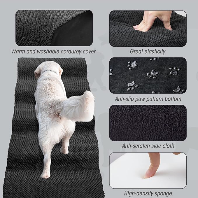Dog Stairs&Steps for High Beds Up to 28'', 5-Step Dog Ramp for Small Medium Dogs with Washable Cover, Pet Steps for Cats to Get on Couch and Sofa, Durable Foam Ladders, 24.4" Tall, Black