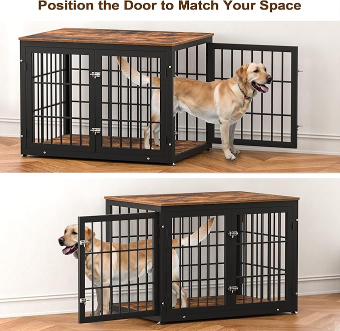 42 Inch Heavy Duty Dog Crate Furniture for Large and Medium Dogs, Decorative Pet House End Table, Wooden Cage Kennel Furniture Indoor, Rustic Brown